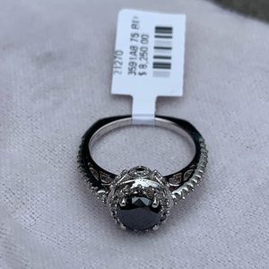 Black diamond, white gold ring, size 7